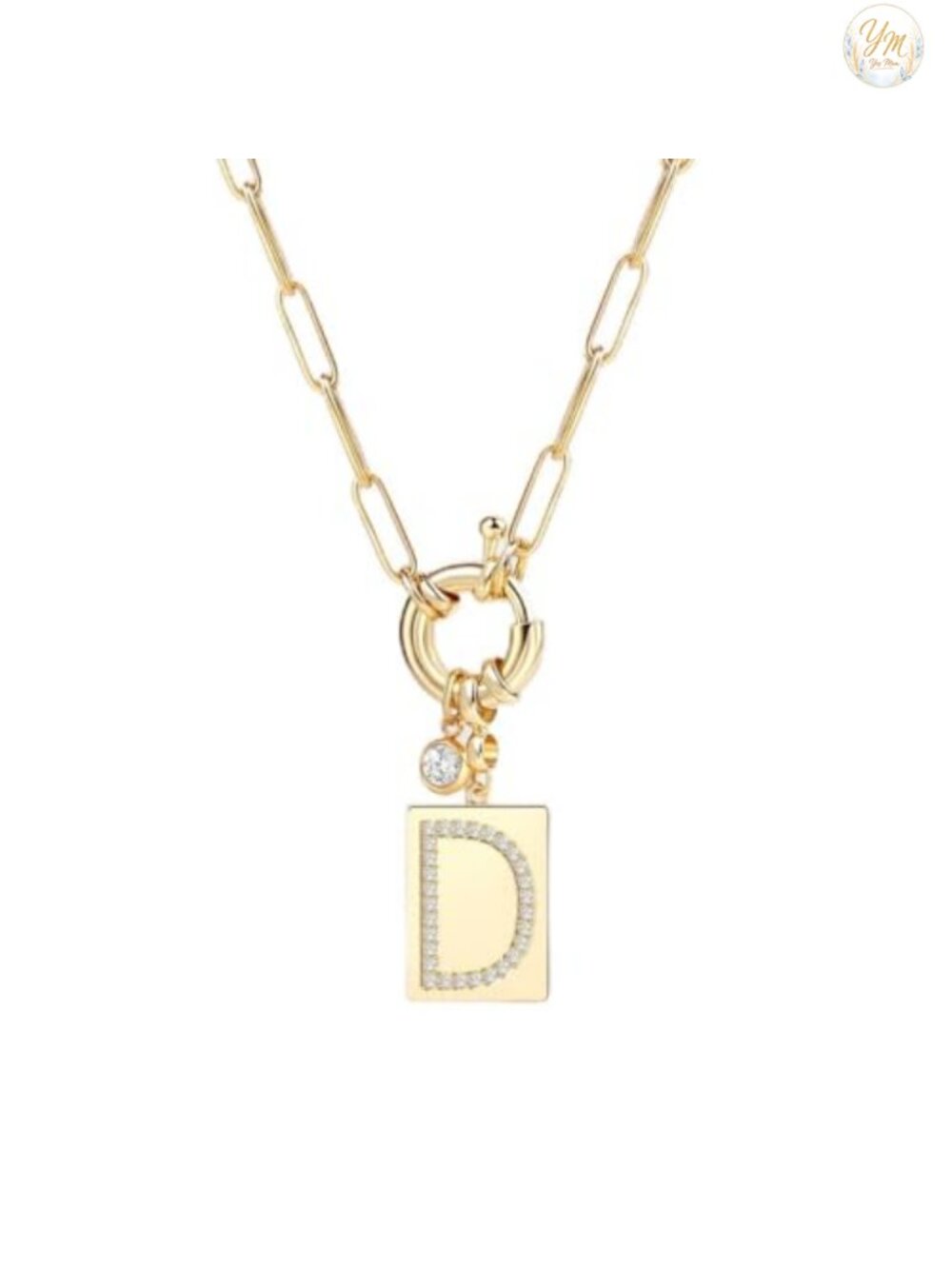 18K Gold Plated Initial Necklace Pendant with Sparkling CZ Diamond - 24 Inch